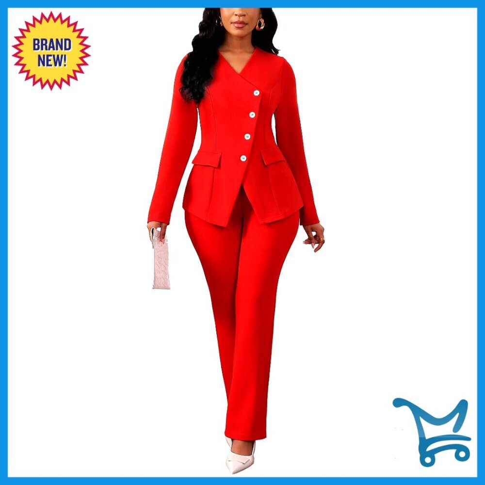 Women's 2-Piece Pant Suit Set Long Sleeve Blazer High Waist Wide Leg Pants